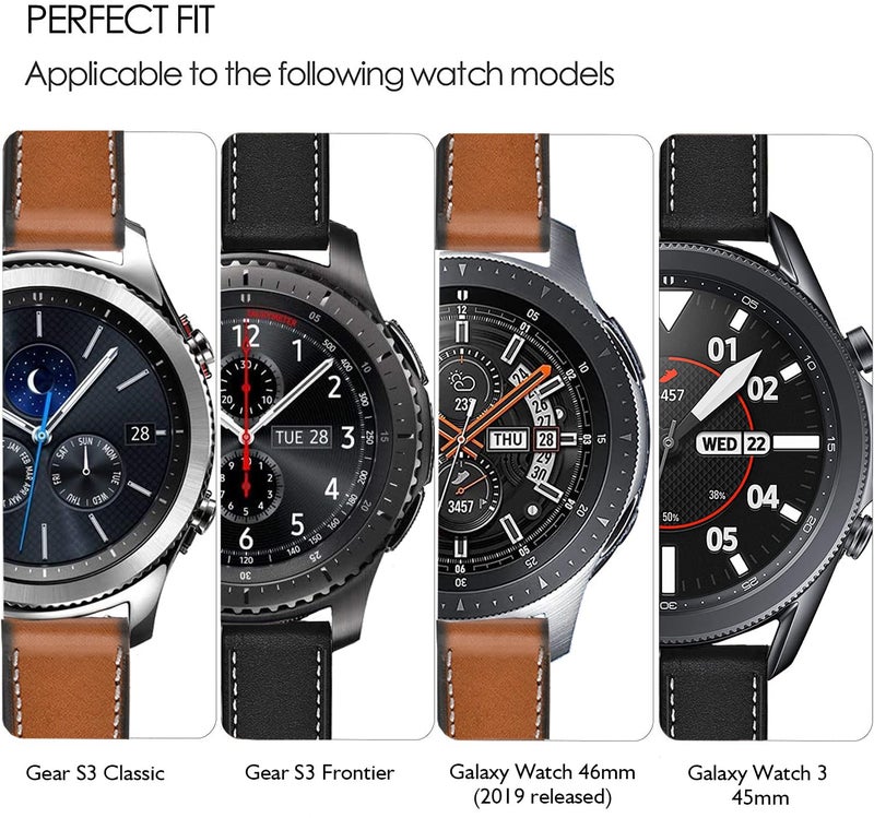 Olytop Galaxy Watch 3 45mm Bands/Galaxy Watch 46mm Bands/Gear S3 Bands, 22mm Leather Wristband Strap Women Men for Smaung Galaxy Watch 46mm/Gear S3 Frontier/Galaxy Watch 3 45mm, Black+Black/Brown - Image 2
