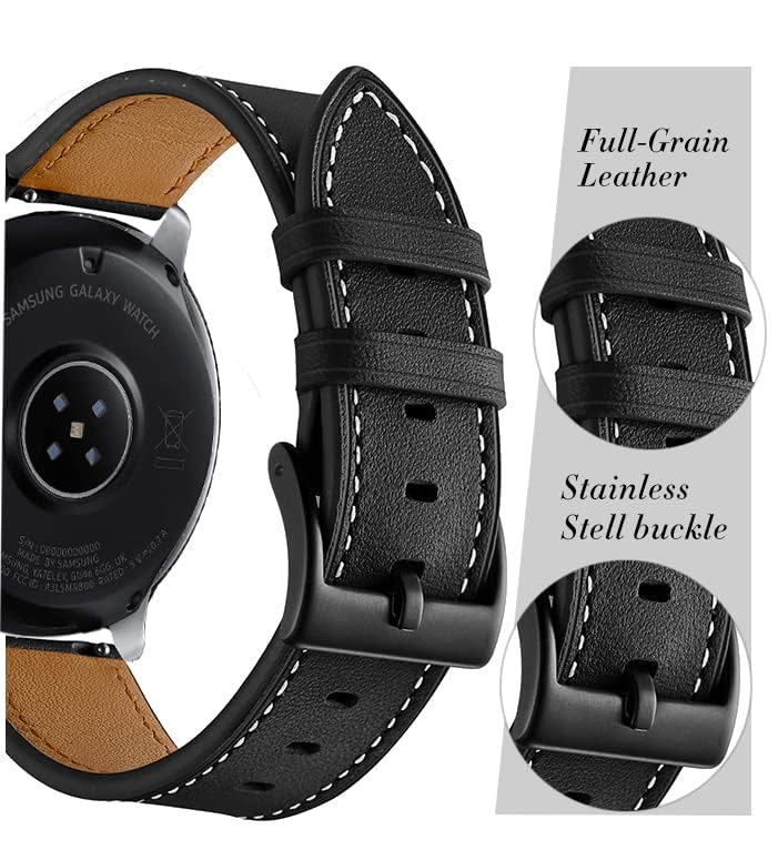 Olytop Galaxy Watch 3 45mm Bands/Galaxy Watch 46mm Bands/Gear S3 Bands, 22mm Leather Wristband Strap Women Men for Smaung Galaxy Watch 46mm/Gear S3 Frontier/Galaxy Watch 3 45mm, Black+Black/Brown - Image 3