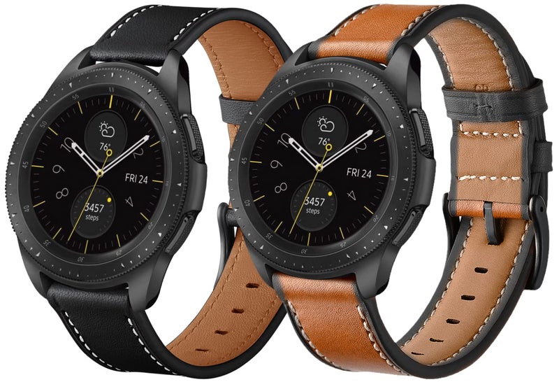 Olytop Galaxy Watch 3 45mm Bands/Galaxy Watch 46mm Bands/Gear S3 Bands, 22mm Leather Wristband Strap Women Men for Smaung Galaxy Watch 46mm/Gear S3 Frontier/Galaxy Watch 3 45mm, Black+Black/Brown - Image 4