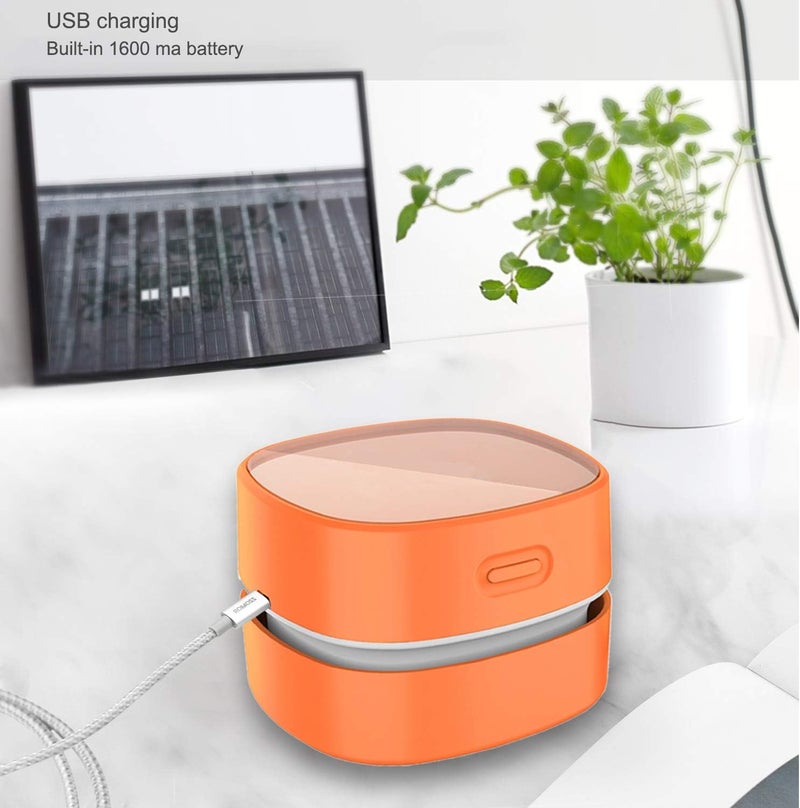 ODISTAR Desktop Vacuum Cleaner,Mini Table dust Sweeper Energy Saving with auto Power-Off Function,High Endurance up to 400 mins,Cordless&360º Rotatable Design for Keyboard/Office(Orange Charging) - Image 3