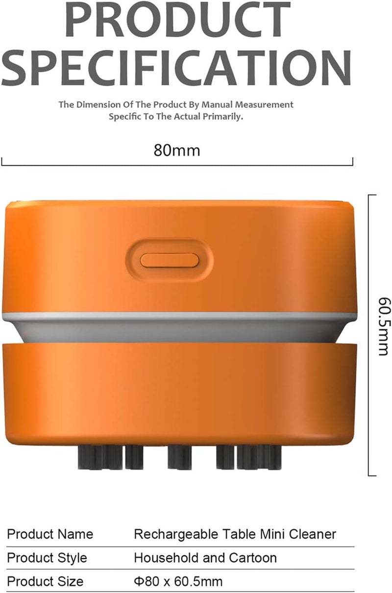 ODISTAR Desktop Vacuum Cleaner,Mini Table dust Sweeper Energy Saving with auto Power-Off Function,High Endurance up to 400 mins,Cordless&360º Rotatable Design for Keyboard/Office(Orange Charging) - Image 2