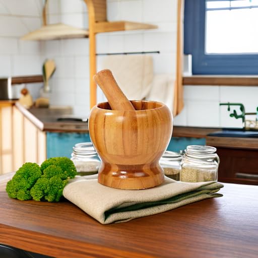 ASTRQLE 1Sets 3.94"(Bowl with Pestle) Bamboo Household Garlic Pepper Spice Pounder Mortar and Pestle Press Fruit Crusher Stamp for Kitchen Tool Set (Diameter-3.94") - Image 5