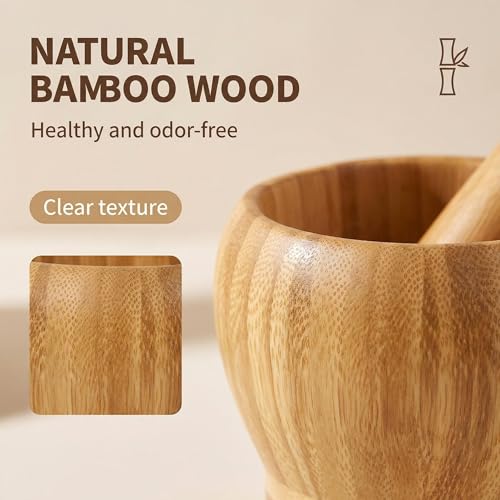 ASTRQLE 1Sets 3.94"(Bowl with Pestle) Bamboo Household Garlic Pepper Spice Pounder Mortar and Pestle Press Fruit Crusher Stamp for Kitchen Tool Set (Diameter-3.94") - Image 4