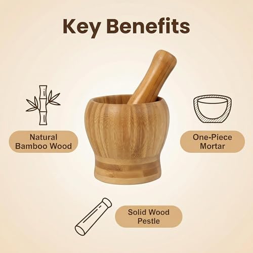 ASTRQLE 1Sets 3.94"(Bowl with Pestle) Bamboo Household Garlic Pepper Spice Pounder Mortar and Pestle Press Fruit Crusher Stamp for Kitchen Tool Set (Diameter-3.94") - Image 3