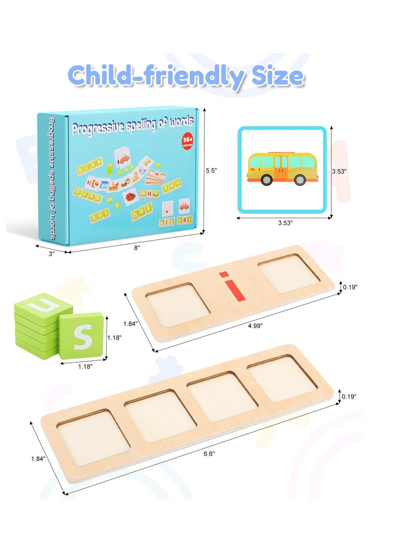 Wooden CVC Word Spelling Games, Montessori Educational Toys, Vowel Learning Toys with 50 Sight Word Flash Cards, Gift for 3 4 5 6 Year Old Kid - Image 2