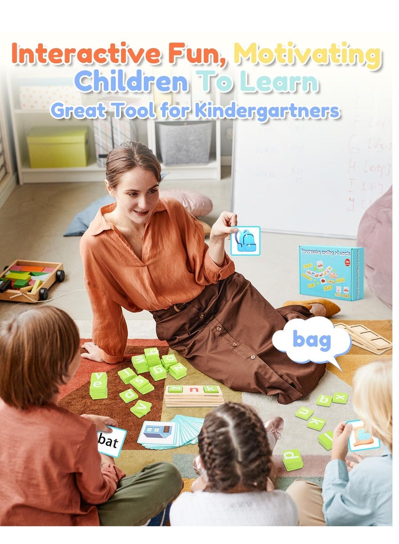 Wooden CVC Word Spelling Games, Montessori Educational Toys, Vowel Learning Toys with 50 Sight Word Flash Cards, Gift for 3 4 5 6 Year Old Kid - Image 5