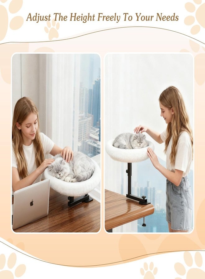 VERIFOST Adjustable Cat Desk Bed, 360° Rotatable Elevated Desk Cat Bed for Home Office, Space-Saving Design Table Supports Up to 60 lbs, Soft Faux Fur Bed with Removable Washable Cover (Beige) - Image 3