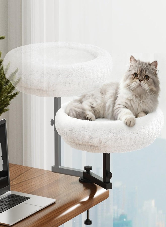 VERIFOST Adjustable Cat Desk Bed, 360° Rotatable Elevated Desk Cat Bed for Home Office, Space-Saving Design Table Supports Up to 60 lbs, Soft Faux Fur Bed with Removable Washable Cover (Beige) - Image 1