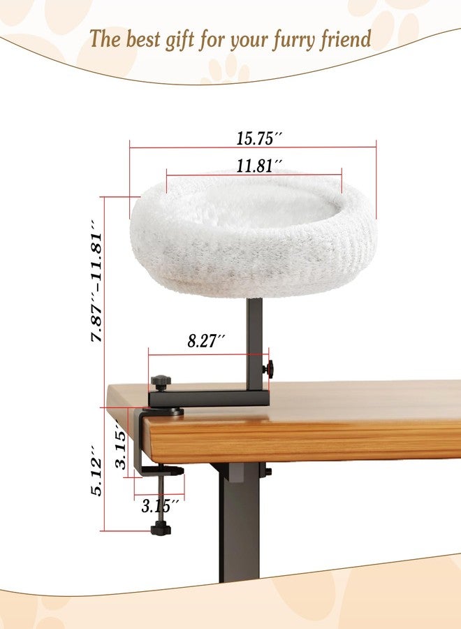 VERIFOST Adjustable Cat Desk Bed, 360° Rotatable Elevated Desk Cat Bed for Home Office, Space-Saving Design Table Supports Up to 60 lbs, Soft Faux Fur Bed with Removable Washable Cover (Beige) - Image 5