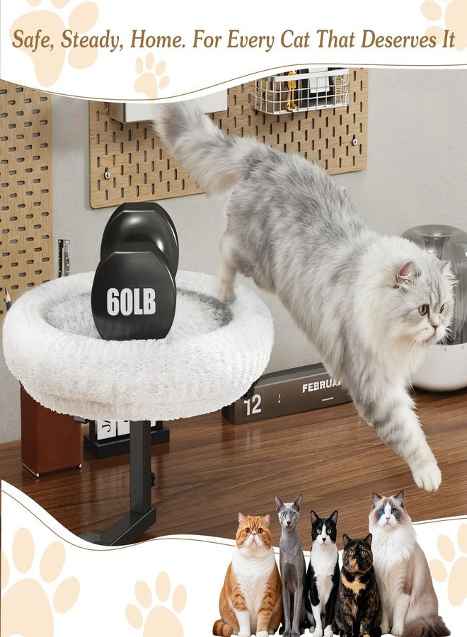 VERIFOST Adjustable Cat Desk Bed, 360° Rotatable Elevated Desk Cat Bed for Home Office, Space-Saving Design Table Supports Up to 60 lbs, Soft Faux Fur Bed with Removable Washable Cover (Beige) - Image 2