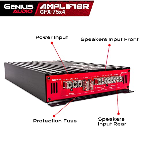 Genius Audio GFX-75X4 Full Range Powered Car Amplifier Multichannel 1800 Watts Max Class AB 2-Ohm Stable with Power Protection System to Boost Speaker and Woofer Performance - Image 4