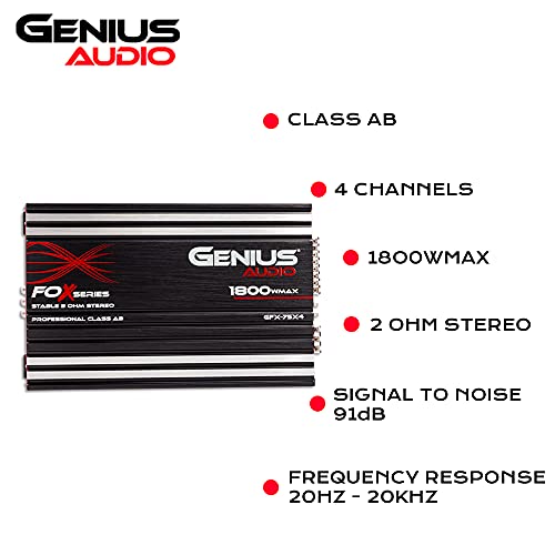 Genius Audio GFX-75X4 Full Range Powered Car Amplifier Multichannel 1800 Watts Max Class AB 2-Ohm Stable with Power Protection System to Boost Speaker and Woofer Performance - Image 2