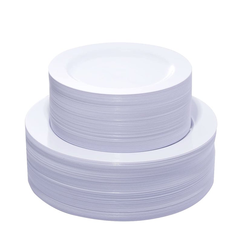 KIRE 120PCS White Plastic Plates  Heavy Duty White Disposable Plates for PartyWedding  Include 60Pieces 1025inch White Dinner Plates  60Pieces 75inch White DessertSalad Plates