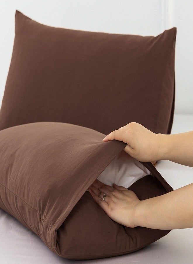 MooMee Bedding Pillowcases Pack of 2 100% Washed Cotton Linen Like Textured Breathable Durable Soft Comfy (Solid Cocoa Brown, Queen) - Image 4