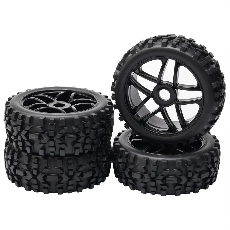 JIUWU 4Pack HighPerformance RC OffRoad Wheels and Tires 17mm Hex 18 Scale Durable Black Construction - Image 2
