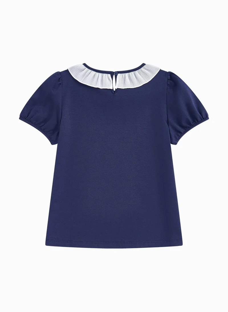 Balabala Kids Girl Round V-Neck Short-Sleeved T-Shirt