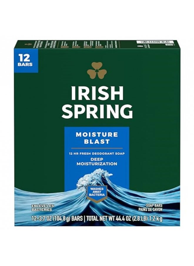Irish Spring Irish Spring Moisture Blast Deodorant Bar Soap for Men, Feel Fresh All Day, 3.7 oz, 12 Pack  - Image 1