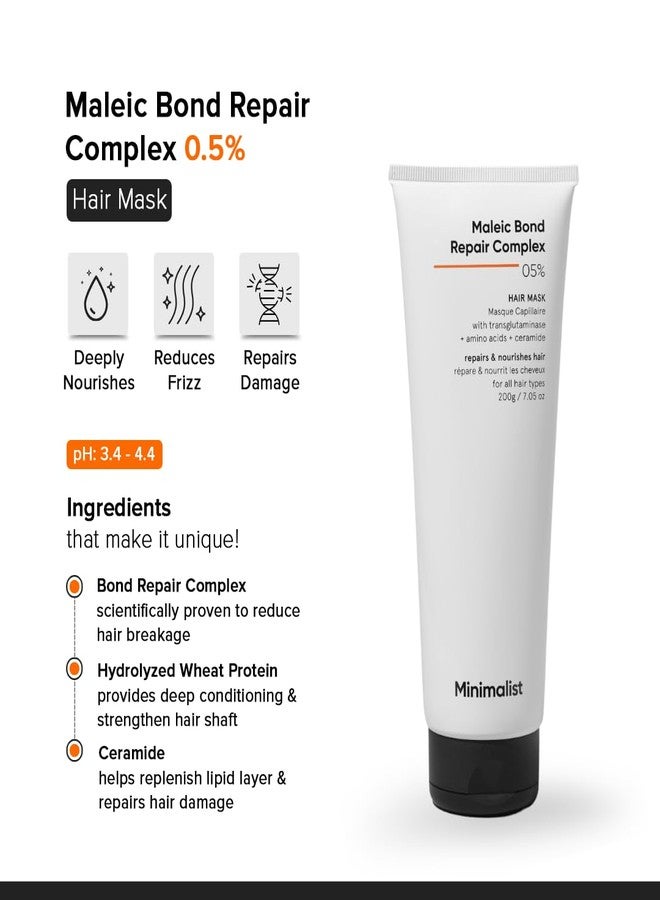 Minimalist Hair Mask For Frizzy Hair, Repairing Dry, Damaged & Dull Hair | Maleic Bond Repair Complex 05% with Transglutaminase, Amino Acids & Ceramides | For Damaged & Treated Hair | Controls Frizzy Hair | For Women & Men | 100 gm - Image 2