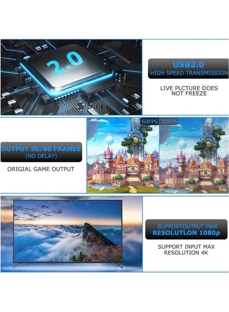 Aijmil بطاقة التقاط فيديو HDMI بدقة 4K، بطاقة كاميرا، بطاقة التقاط ألعاب، محول التقاط الصوت HDMI إلى USB 2.0، جهاز التقاط التسجيل للبث المباشر، البث المباشر، مؤتمرات الفيديو، التدريس، الألعاب - Image 3