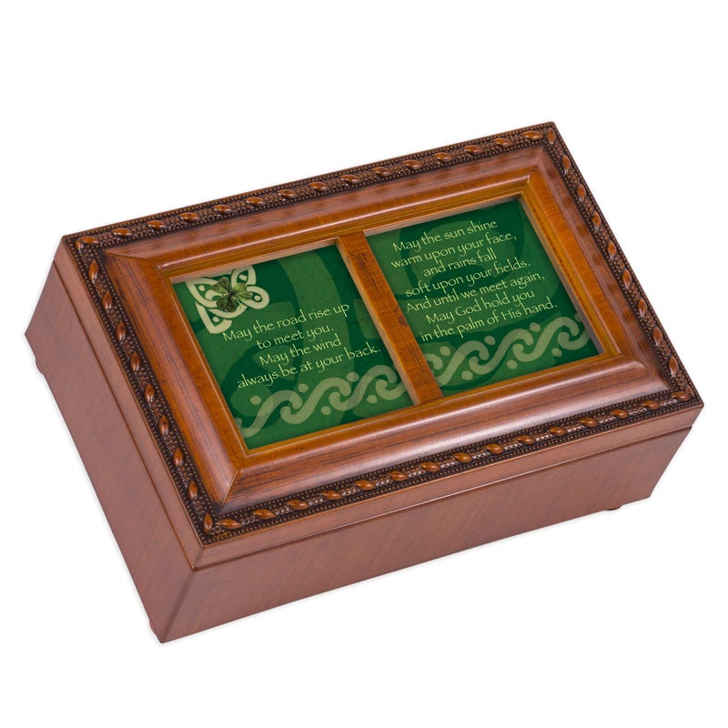 Cottage Garden Irish Road Petite Woodgrain Rope Trim Music Box Plays Irish Eyes