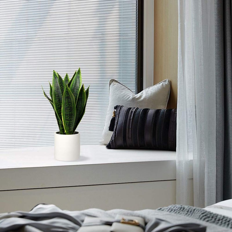 Briful Fake Snake Plant 16" Faux Potted Plant Artificial Snake Plant with White Ceramic Pot Sansevieria Plant Perfect for House Modern Living Room Office Housewarming Gift Indoor Decor - Image 4