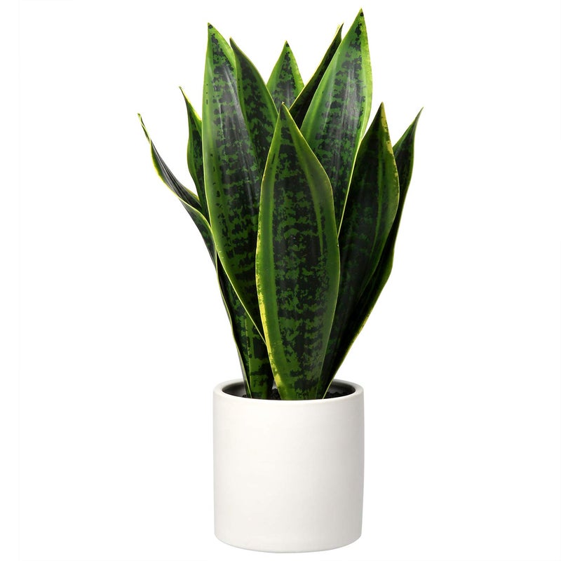 Briful Fake Snake Plant 16" Faux Potted Plant Artificial Snake Plant with White Ceramic Pot Sansevieria Plant Perfect for House Modern Living Room Office Housewarming Gift Indoor Decor - Image 1