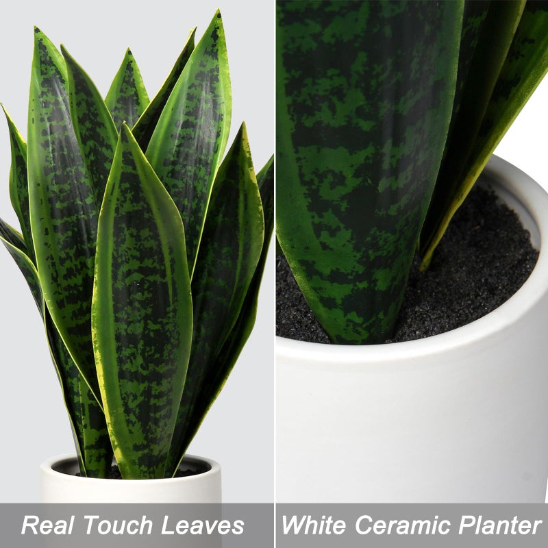 Briful Fake Snake Plant 16" Faux Potted Plant Artificial Snake Plant with White Ceramic Pot Sansevieria Plant Perfect for House Modern Living Room Office Housewarming Gift Indoor Decor - Image 5