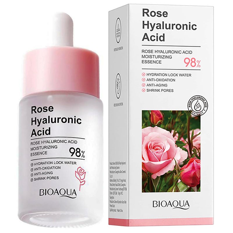 BIOAQUA Face Rose Hyaluronic Acid 98% Moisturizing Essence Facial Serum Hydration Shrink Pores Anti-Oxidation Nourishes 30ml / 1fl.oz - Image 1