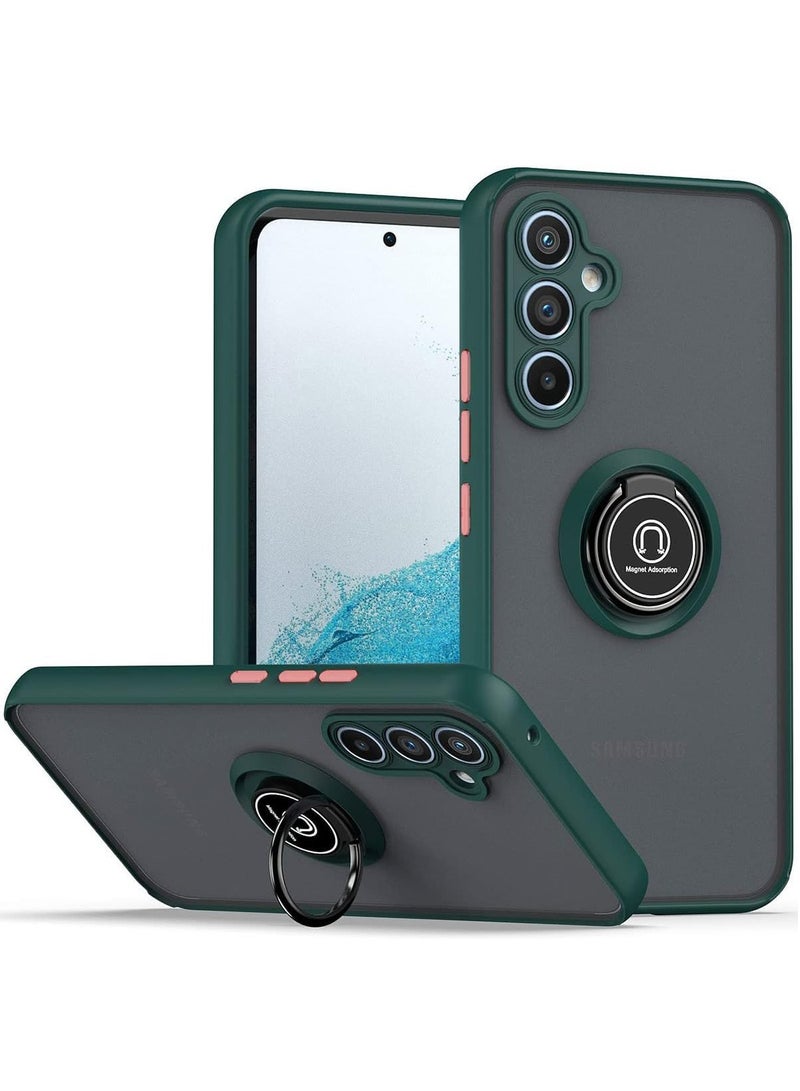 ELTRAZONE Shockproof Galaxy A34 5G Case with Metal Ring Kickstand – Magnetic Car Mount Holder & Matte Hard Back Cover (Green/Grey) - Image 1