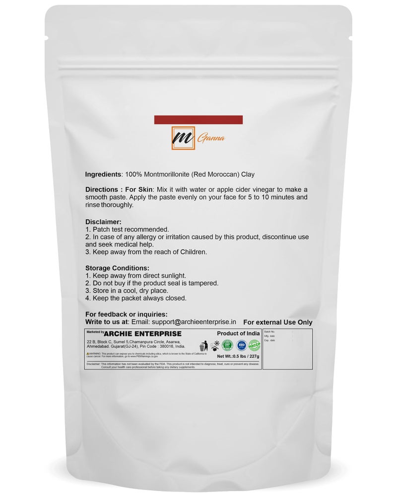 mGanna 100% Natural Moroccan Red Clay Powder for Hair Masks, Scrubs, Creams and Soap Making 0.5 LBS / 227 GMS - Image 2