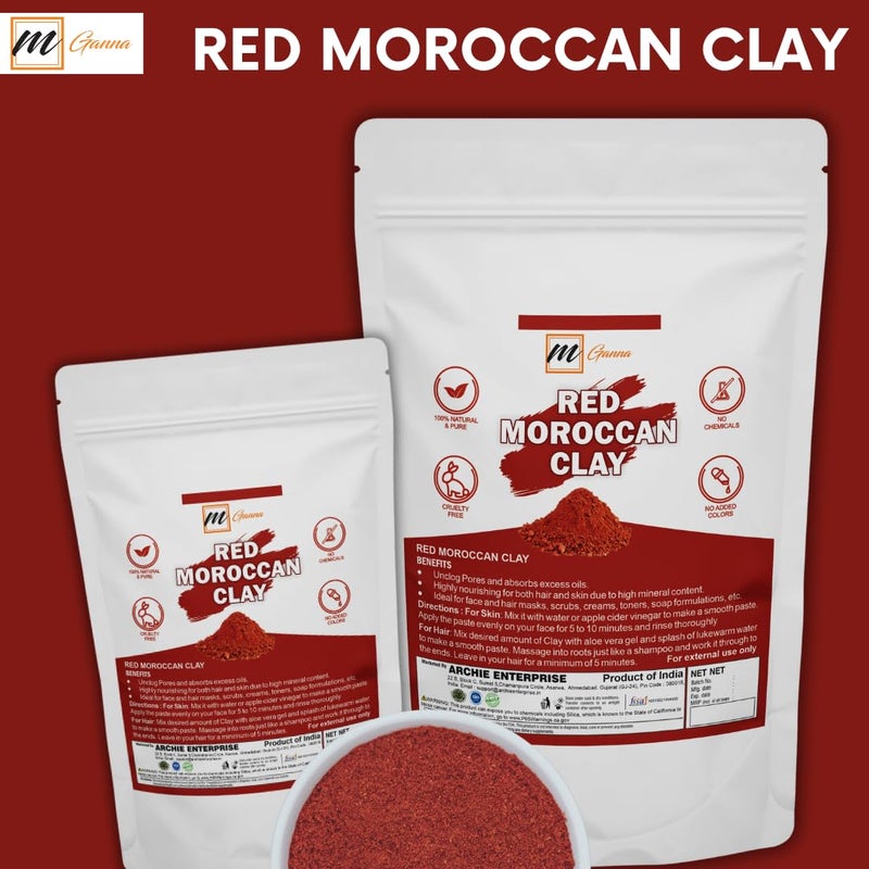 mGanna 100% Natural Moroccan Red Clay Powder for Hair Masks, Scrubs, Creams and Soap Making 0.5 LBS / 227 GMS - Image 3