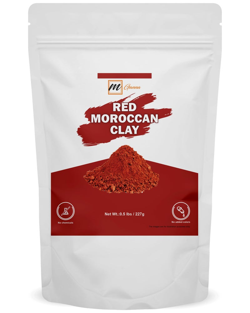 mGanna 100% Natural Moroccan Red Clay Powder for Hair Masks, Scrubs, Creams and Soap Making 0.5 LBS / 227 GMS - Image 1