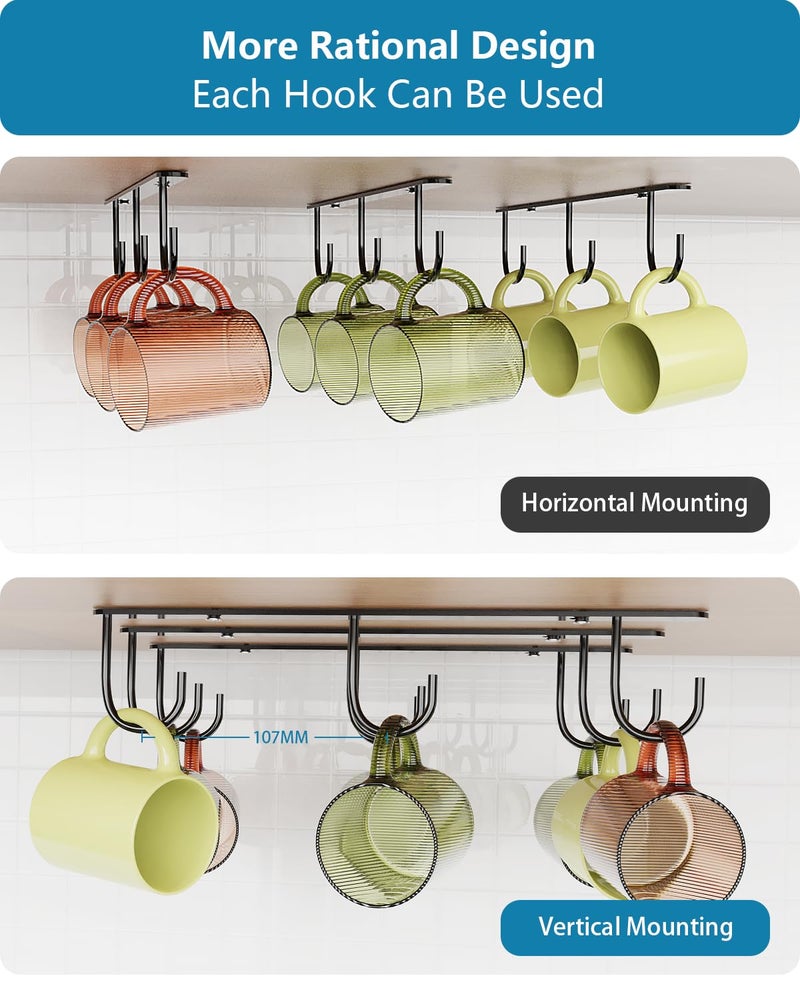 Luckinow 3 Pack Mug Hooks Under Cabinet, Coffee Mug Holder for Hanging Under Shelf, Cup Hanger with 9 Hooks for Displaying Mugs, Coffee Cups and Kitchen Utensils, Black - Image 5
