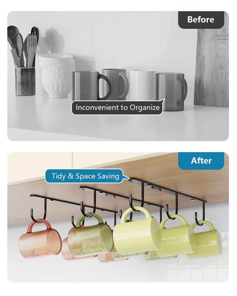 Luckinow 3 Pack Mug Hooks Under Cabinet, Coffee Mug Holder for Hanging Under Shelf, Cup Hanger with 9 Hooks for Displaying Mugs, Coffee Cups and Kitchen Utensils, Black - Image 2