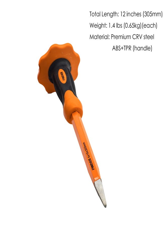 Finder 12-Inch Heavy Duty Pointed Chisels With Hand Protection, Pointed/Spear Head, Demolishing/Masonry/Carving/Concrete Breaker Chisels with Bi-Material Hand Guard - Image 2