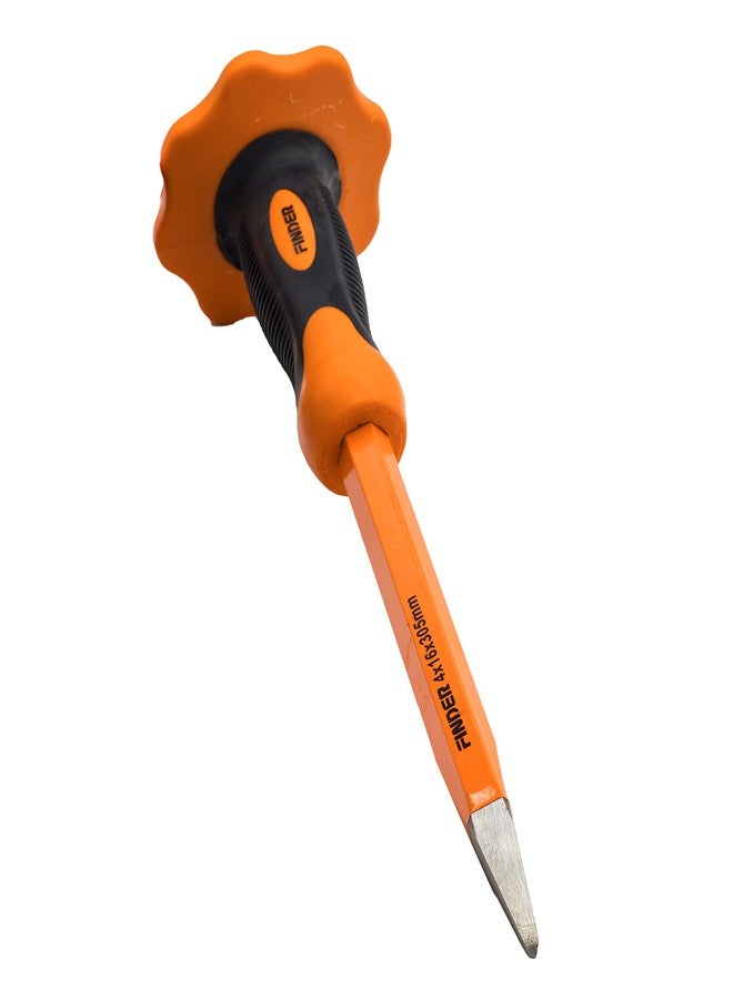 Finder 12-Inch Heavy Duty Pointed Chisels With Hand Protection, Pointed/Spear Head, Demolishing/Masonry/Carving/Concrete Breaker Chisels with Bi-Material Hand Guard - Image 1