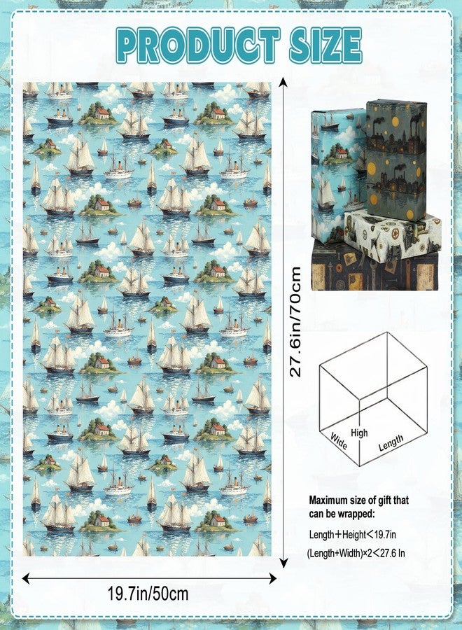 Pineraap 12 Sheets Retro Industrial Wrapping Paper, 20×28 In - Vintage Steam Engine Gift Wrap Paper for Men, Retro Classic Gears Ships Tools Pattern Industry Wrapping Papers for Birthday, DIY Crafts - Image 2