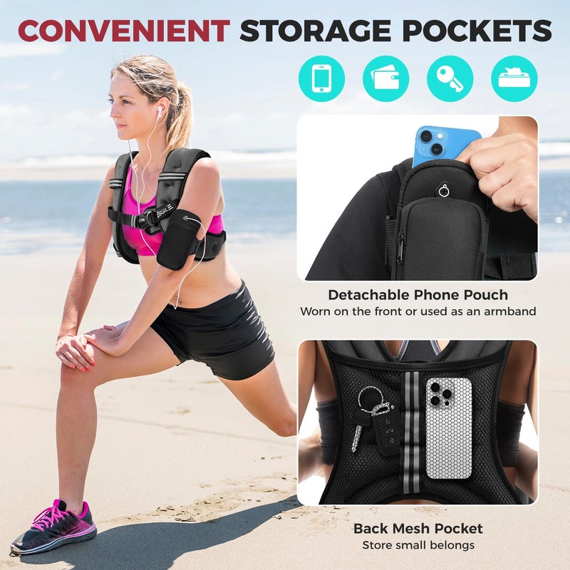 BAGAIL Comfort-Fit Weighted Vest for Woman, Even Weight Distribution, Faster Weight Loss, No-Chafe or Bounce for Walking & Running with Detachable Phone Pouch & Reflective Stripes (Available 5-30lbs) - Image 5