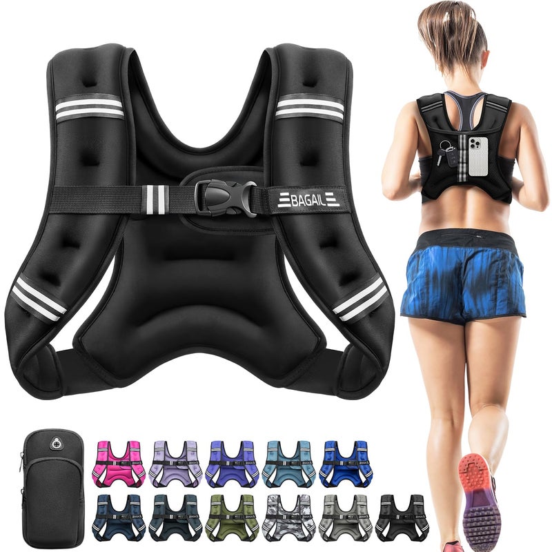 BAGAIL Comfort-Fit Weighted Vest for Woman, Even Weight Distribution, Faster Weight Loss, No-Chafe or Bounce for Walking & Running with Detachable Phone Pouch & Reflective Stripes (Available 5-30lbs) - Image 1