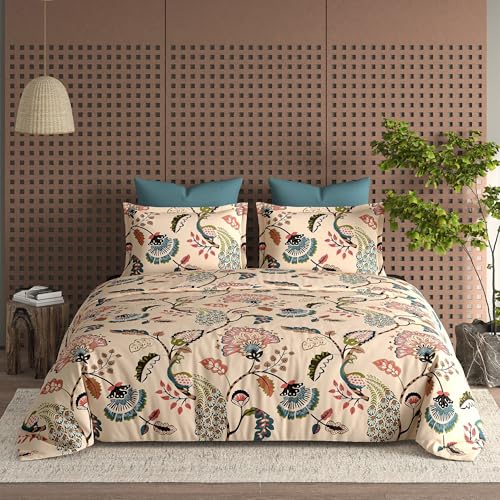 LOOMLYFE 300 TC All Season King Size AC Comforter || Blanket || Duvet with 1 King Size Elastic Fitted Bedsheet and 2 Large Pillow Cover - 4 Piece Comforter Set - BeigeAnokhi - Image 1