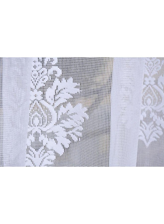 IVAZA Polyester Premium Sheer Frill Embroidery Floral Transparent Net Long Door Curtains 9 feet Pack of 2 White - Image 3