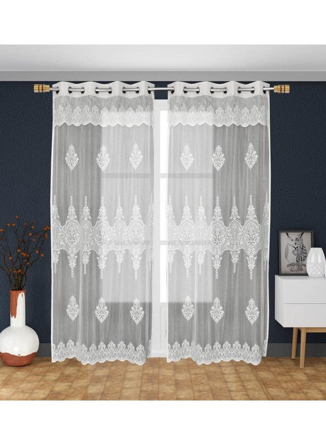 IVAZA Polyester Premium Sheer Frill Embroidery Floral Transparent Net Long Door Curtains 9 feet Pack of 2 White - Image 1