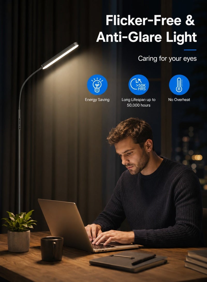 OUTON LED Floor Lamp with Remote & Touch Control, 15W 1500LM Reading Standing Lamp, Flexible Gooseneck, Stepless Dimming, 4 Color Temperatures, Eye-Friendly Light for Bedroom, Living Room & Office - Image 4
