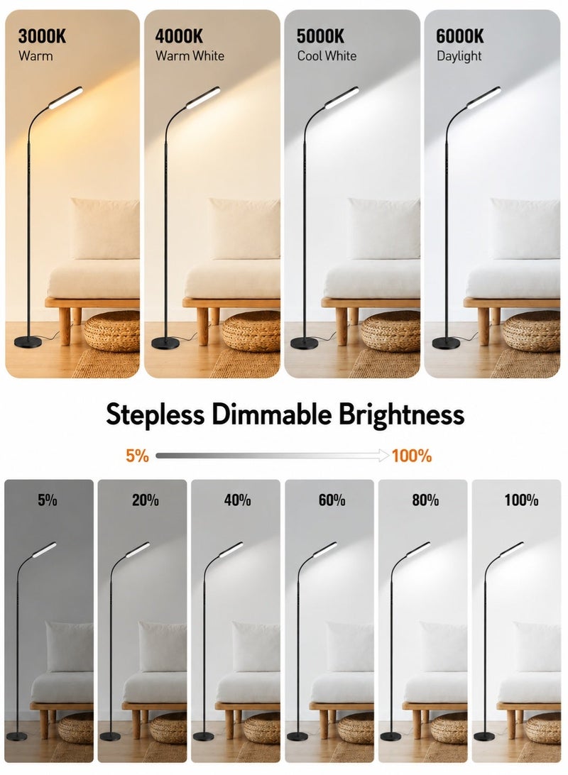OUTON LED Floor Lamp with Remote & Touch Control, 15W 1500LM Reading Standing Lamp, Flexible Gooseneck, Stepless Dimming, 4 Color Temperatures, Eye-Friendly Light for Bedroom, Living Room & Office - Image 3