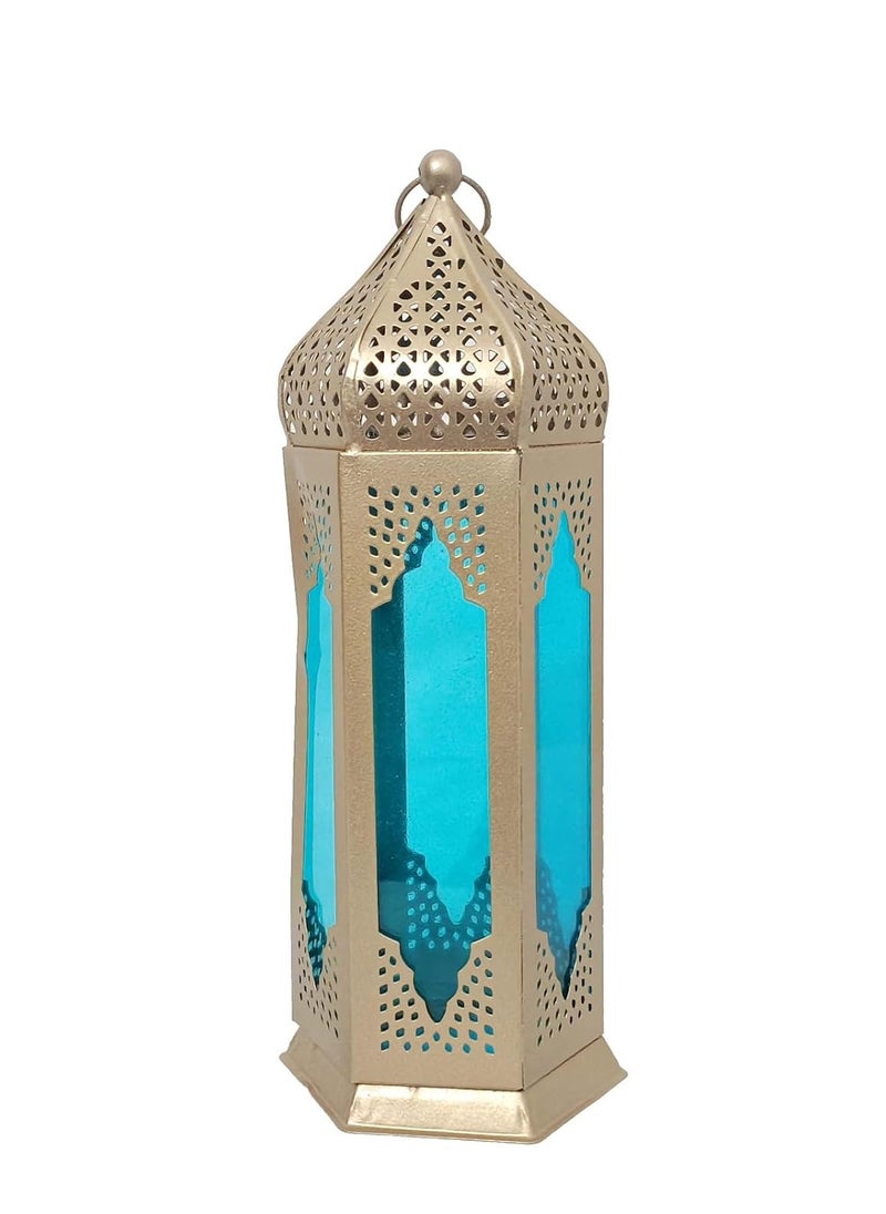 BWO BWO Moroccan Iron Antique Moksha Hanging Lantern Laltern Lamp with Tealight Candle Holder Laltern LampSet of 2Combo SilverGoldenBlue  - Image 2