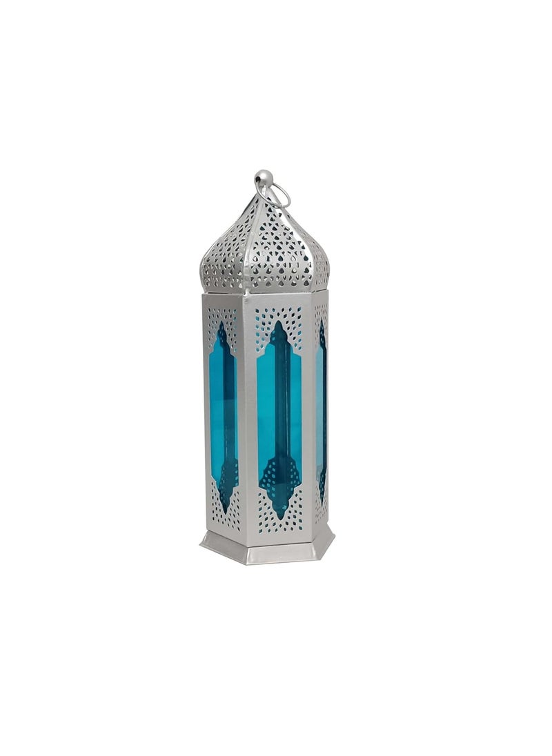 BWO BWO Moroccan Iron Antique Moksha Hanging Lantern Laltern Lamp with Tealight Candle Holder Laltern LampSet of 2Combo SilverGoldenBlue  - Image 3