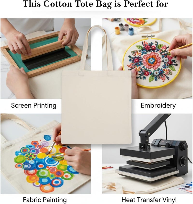Greenfold 12x14 Inch Plain Canvas Tote Bag | 10 Pcs | 12 Pcs | 24 Pcs | 50 Pcs | 100 Pcs | 100% Organic Reusable 150 GSM Cotton Handbag for Shopping, Daily Use, Grocery, Craft Diy Painting and Storage - Image 5