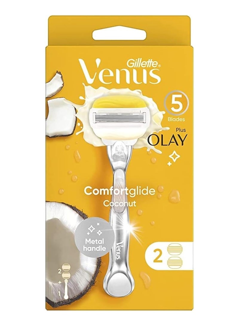 Venus Olay Coconut Women's Razor Handle + 2 Razor Refills - Image 1