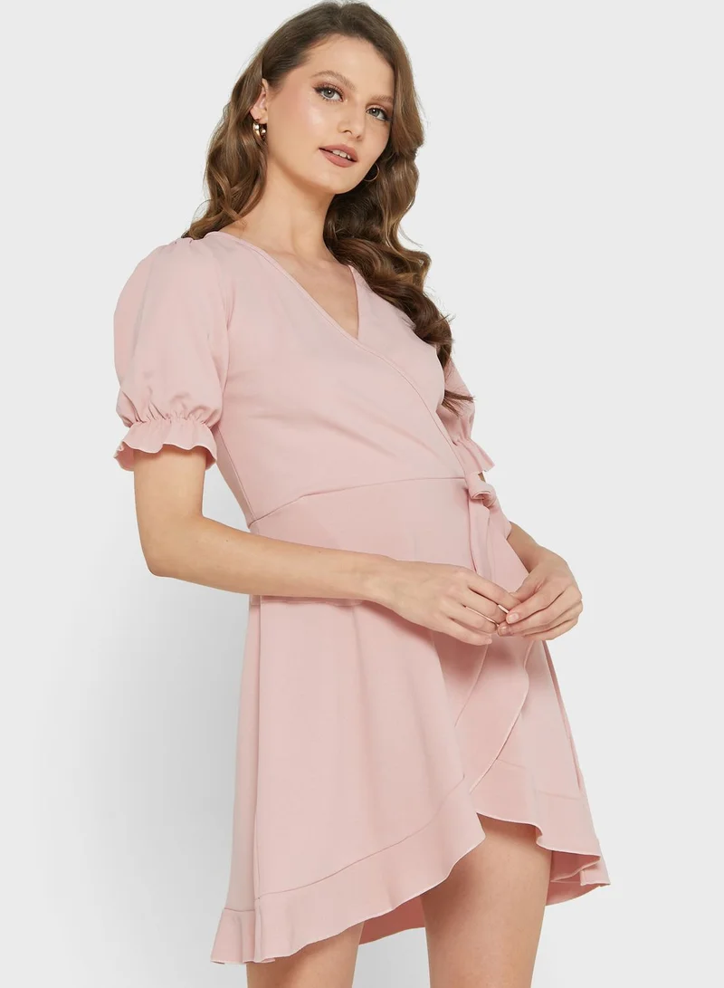 LASULA Ruffle Detail Wrap Dress
