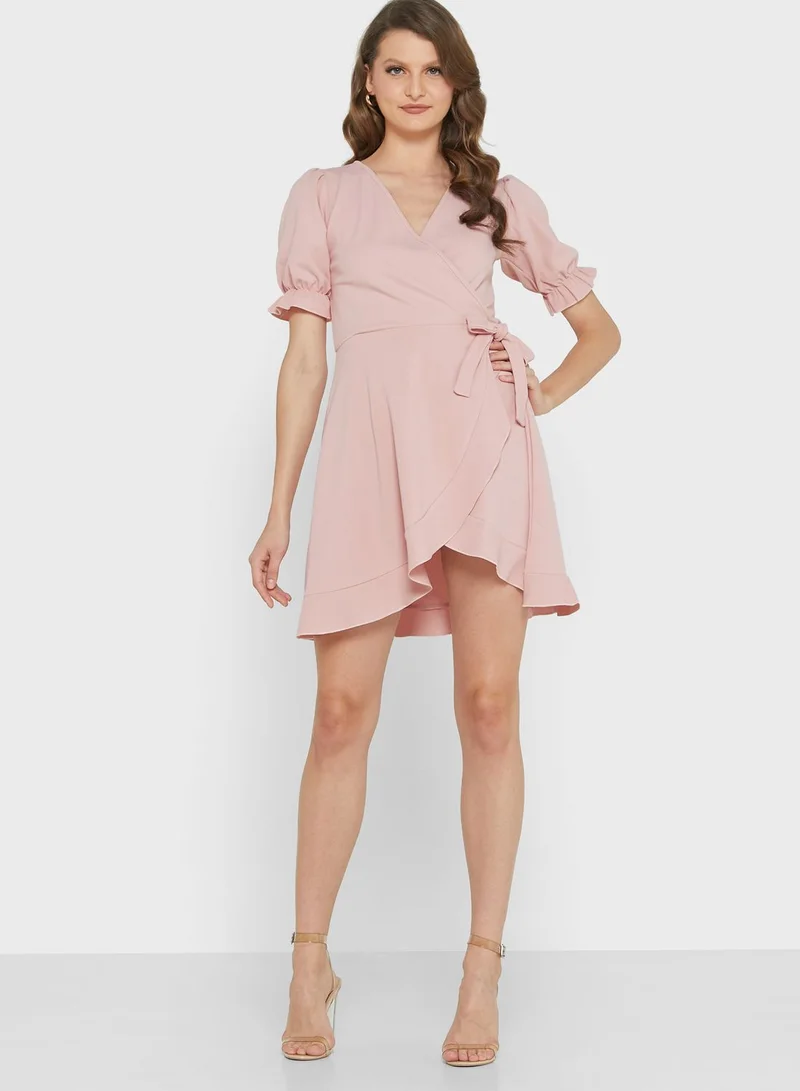 LASULA Ruffle Detail Wrap Dress